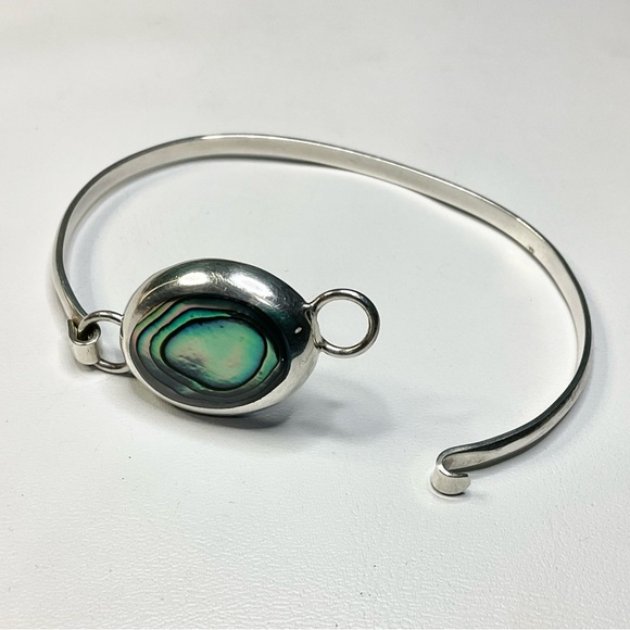 Vtg Sterling Silver Abalone Bangle Mexican Silver Bracelet - Picture 3 of 8